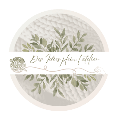 Logo Des Idées plein l’atelier – fil de coton, branche d’eucalyptus et nom manuscrit